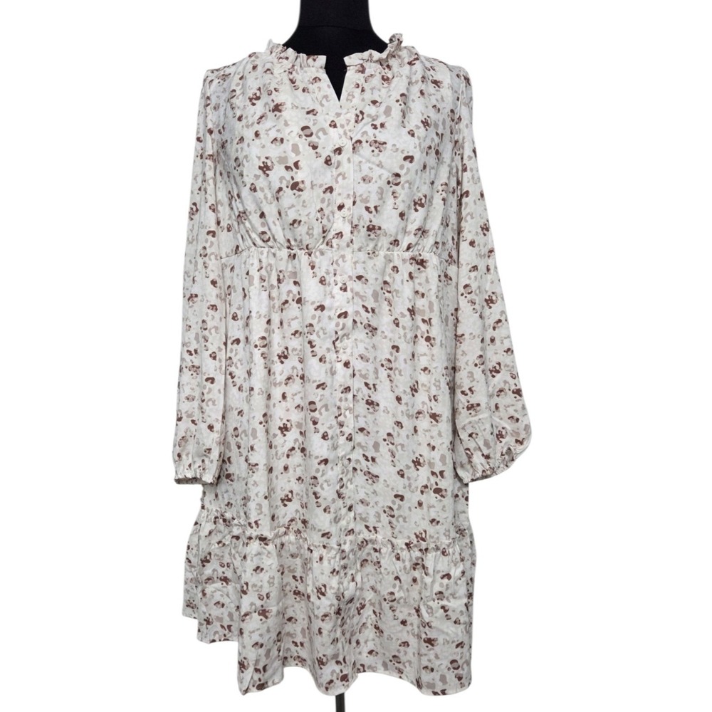 Frye & Co. Women's Salt Breeze Midi Dress Boho Camo Button Up Ruffles Size L